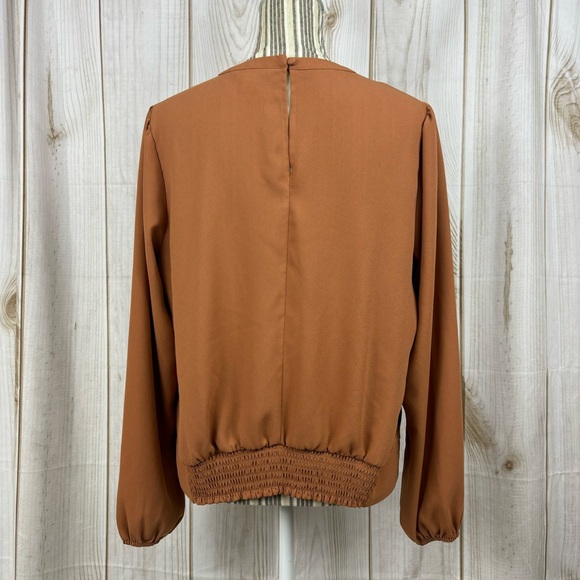 Nine West Top Twist Front Long Sleeve Dressy Comfort Blouse Rust Size Large - Picture 3 of 14